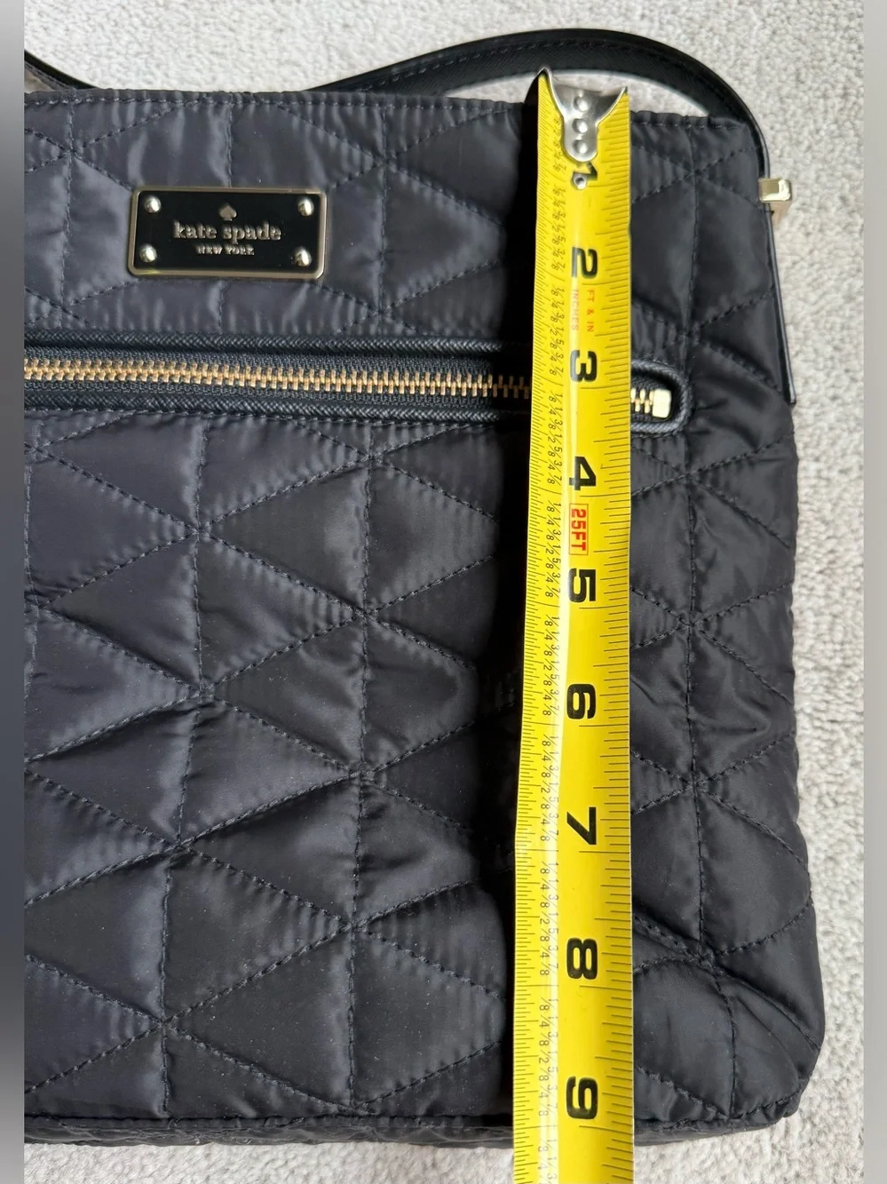 Kate Spade New York Black Quilted Nylon Crossbody Shoulder Bag Gold Tone